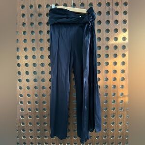 HELLESEY // SZ 0. Navy Silk Pants with Tie at Waste. Side Zipper Closure.